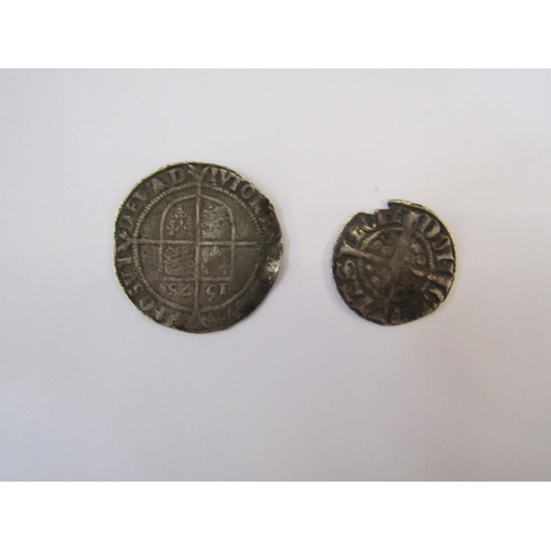 314 - English hammered coins (2), Edward I penny, London, Elizabeth I sixpence 1578.