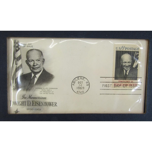 318 - Eisenhower commemorative set made up of silver medallion and 6c postage stamp, and US numismatic int... 