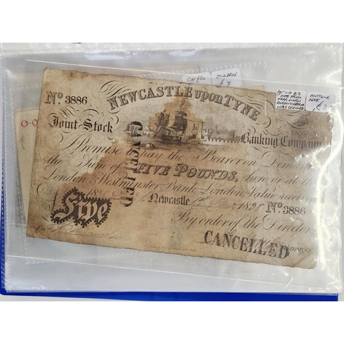 327 - Collection of GB, BR Empire and Rest of World banknotes in blue folder, from 1838 on, including Germ... 