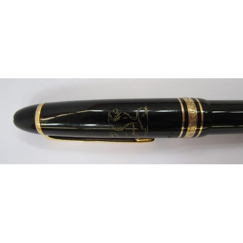 363 - Montblanc Meisterstuck ball point pen, black with gold band decoration, engraved Lion crest and name... 