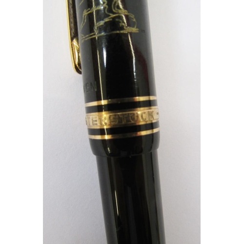 363 - Montblanc Meisterstuck ball point pen, black with gold band decoration, engraved Lion crest and name... 