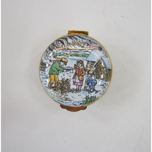 373 - Five Crummles handpainted enamel boxes to include limited edition 1985 children in the snow, the Old... 