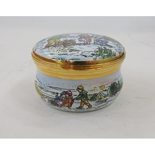 373 - Five Crummles handpainted enamel boxes to include limited edition 1985 children in the snow, the Old... 