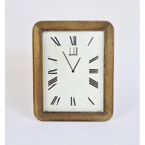 393 - Dunhill brass desk clock, rectangular with rounded corners, engine-turned frame to the white enamel ... 