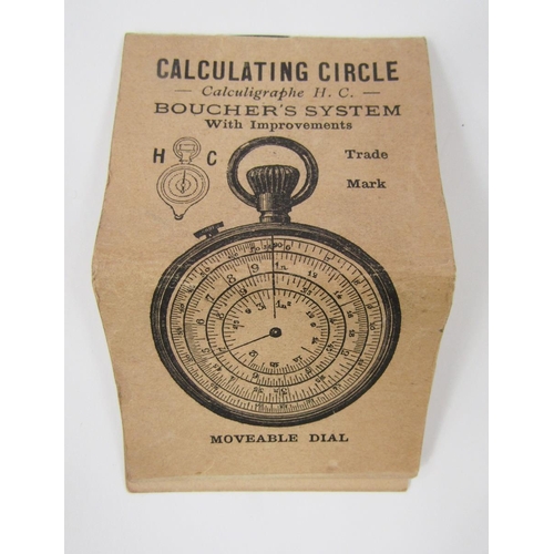 396 - Early 20th century calculating circle, Calculigraphe H.C., Boucher's System, with winding crown, loo... 