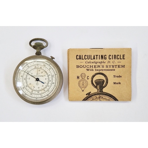 396 - Early 20th century calculating circle, Calculigraphe H.C., Boucher's System, with winding crown, loo... 