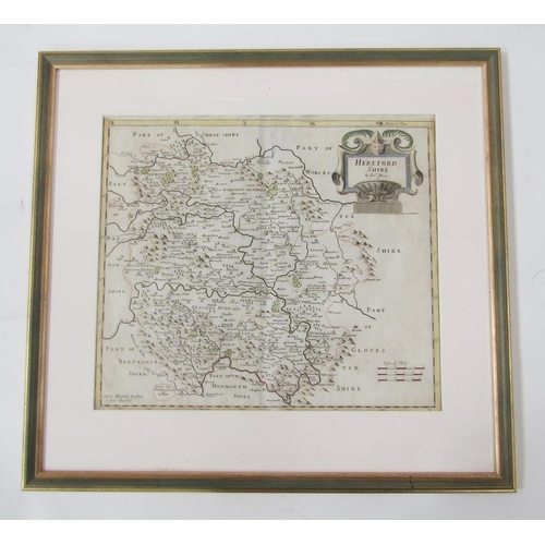 397 - Map of Herefordshire by Robert Morden, handcoloured, 36cm x 41cm, 'Barkshire by Robert Morden handco... 