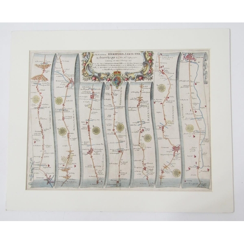 398 - Map by Robert Morden, Hampshire, handcoloured, 36cm x 43cm, a strip map by John Ogilby 'Hereford to ... 