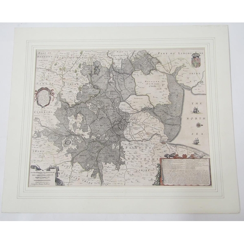 399 - Map of 'Merionethshire' by John Speed, circa 1610, 43cm x 52cm, unframed and a map of 'The Fennes' b... 