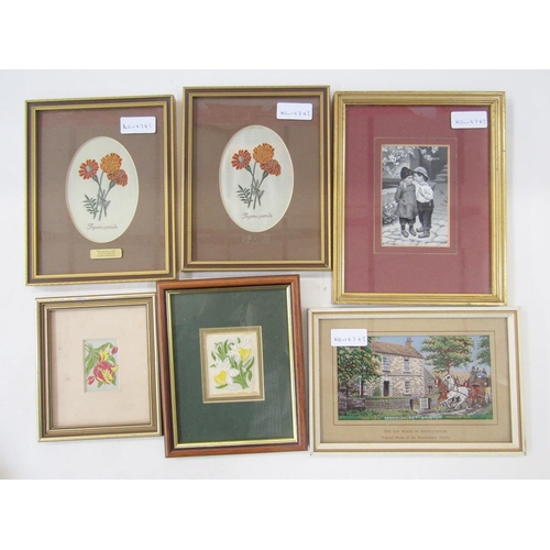 403 - Quantity Cash's woven pictures to include coaching, hunting, flowers and others, and three wooden bo... 