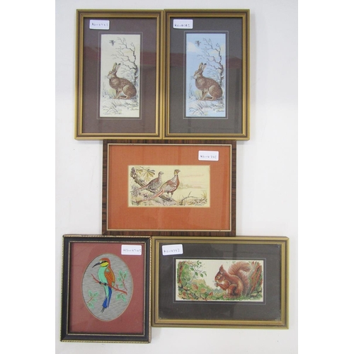 406 - 17 Cash's woven pictures of animals, ducks and other birds to include hedgehog, fox, hare, red squir... 