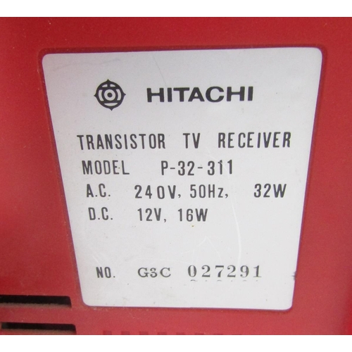 413 - Hitachi transistor TV receiver, model P-32-311, no.GSC027291 in red case, circa 1970's, 40cm wide x ... 