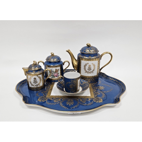 1 - Late 19th century Sevres-style turquoise ground cabaret tea set, printed Sevres-style marks, red cro... 