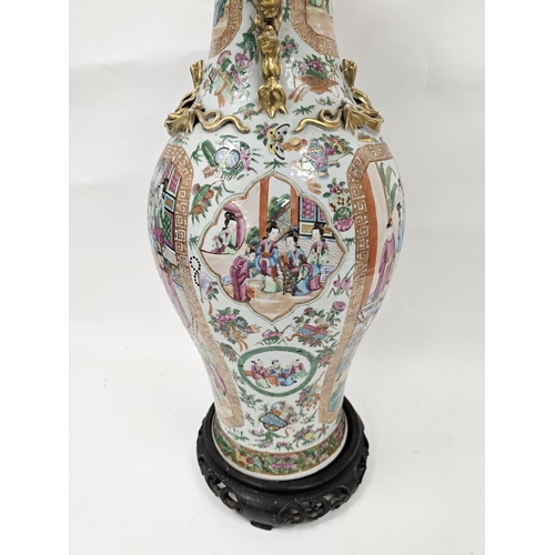 130 - Large Chinese canton porcelain vase, baluster shape with scalloped everted rim, gilt Dog of Fo handl... 