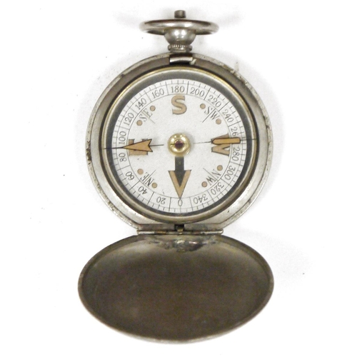 133 - WWI British military Mk.VI nickel plated pocket compass, by Terrasse W Co dated 1918 together with l... 