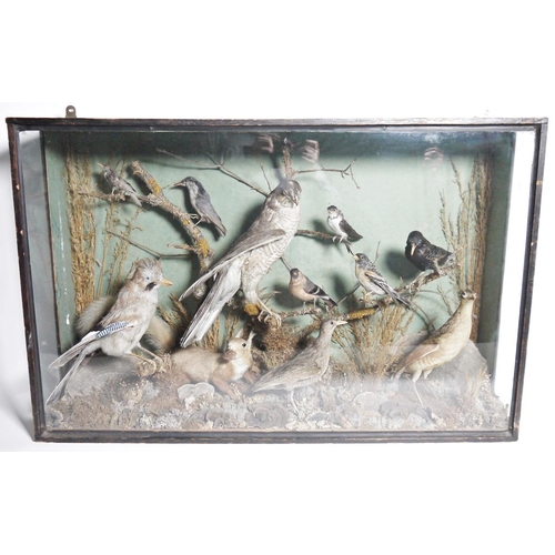 134 - Taxidermy - Victorian display of British birds and wildlife set within a glazed display cabinet with... 