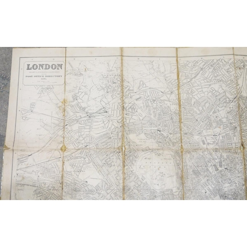 160 - Victorian ' Post Office Directory ' folded map of London dated 1895, scale 4