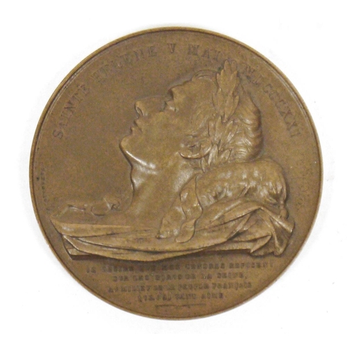 191 - Bronze relief medallion by Depaulis depicting Napoleon lying dead at Saint Helena to one side and hi... 