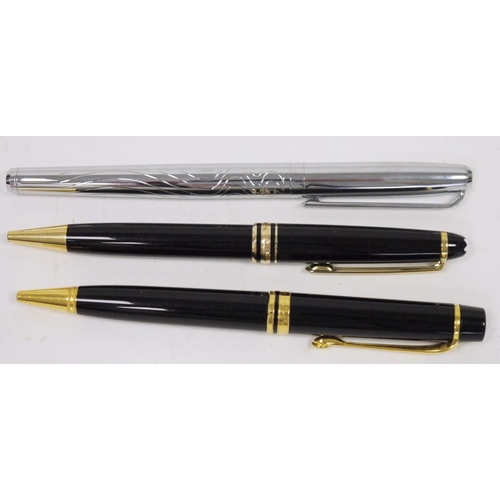 227 - LOT WITHDRAWN
Two Mont Blanc pens, including Mont Blanc Meisterstuck ballpoint pen black case with g... 