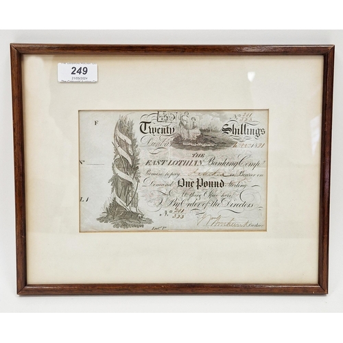 230 - East Lothian Banking Company banknote for 20 shillings dated 16th November 1821 and no.201/323, fram... 