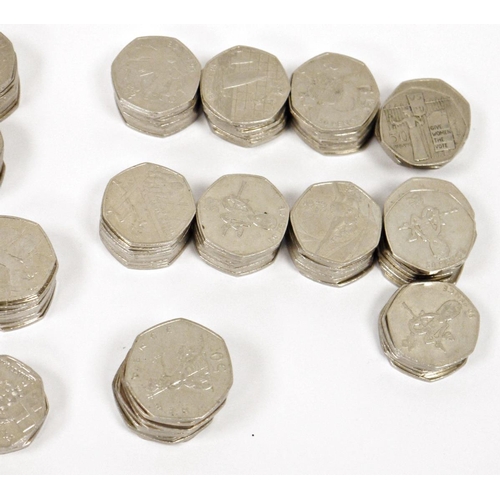 233 - Extensive collection of British 50p coins, circulated, including 2012 Olympics, approximately 314 (i... 