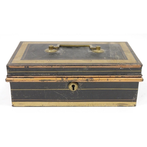 235 - Victorian cash tin containing various British and foreign coins, decimal and pre-decimal, plus a sma... 