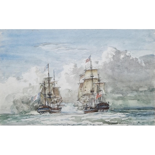 255 - Christopher David Watkiss (1911-?)
 Watercolour drawing
 Napoleonic maritime scene with British and ... 