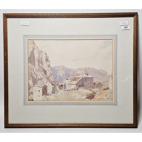 262 - Reginald St. Clair Marston (1886-1943)
 Watercolour
 Village scene with mountain range beyond, signe... 