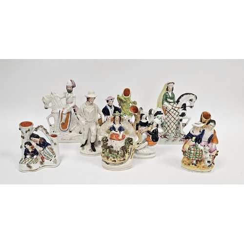 29 - Collection of Victorian Staffordshire pottery flatback figures including two equestrian figures, one... 