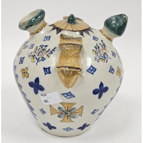 37 - 17th century-style pottery Italian majolica syrup or wet drug jar decorated with a vignette of a bow... 