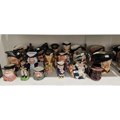 39 - Collection of 21 ceramic toby and character jugs, including Royal Doulton Robin Hood D527, Porthos D... 