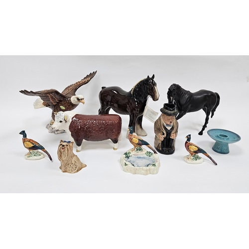 4 - Collection of Beswick animals and birds including Hereford Bull, brown Shire horse 818, Bald Eagle 1... 