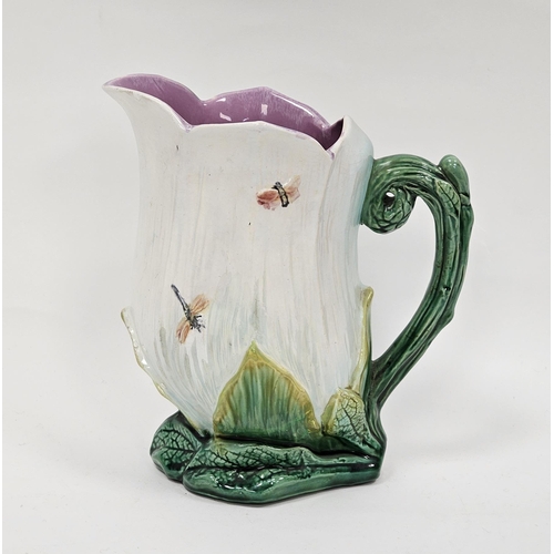 41 - 19th century majolica water jug moulded in form of a water lily and decorated with butterflies and d... 