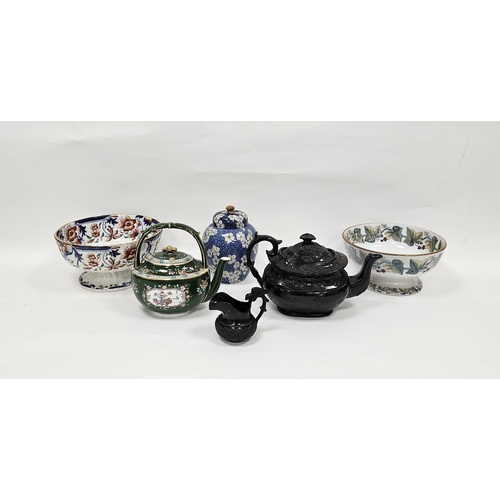 43 - Mixed lot of ceramics including a 19th century black basalt teapot with moulded foliate decoration 1... 