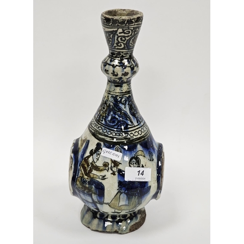 52 - 19th century Persian bottle-shaped vase with flared bulbous neck, painted with equestrian figures, w... 