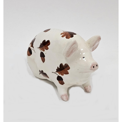 59 - Small Wemyss-type model of a pig decorated in the acorn pattern, circa 1930-50, printed green Made i... 