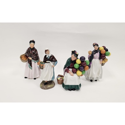 6 - Four Royal Doulton figures including The Orange Lady HN1759, Biddy Pennyfarthing HN1843, The Old Bal... 