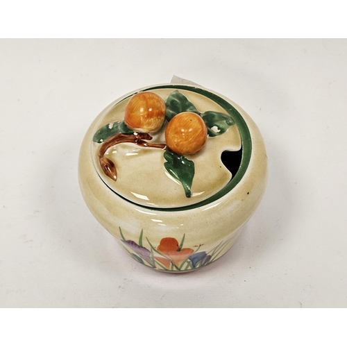 63 - Early 20th century preserve jar and cover decorated in the manner of Clarice Cliff Bizarre crocus pa... 