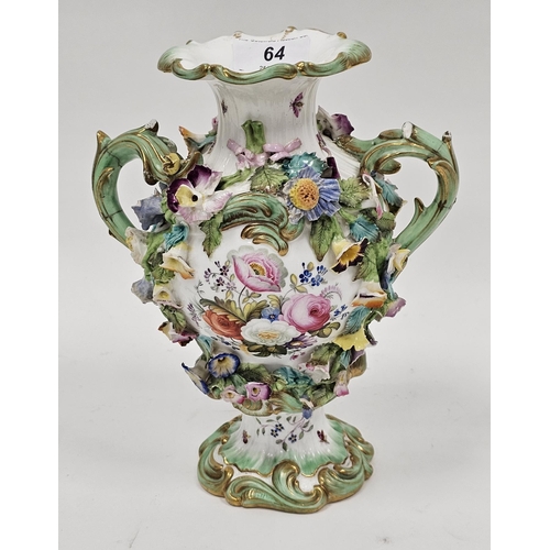 64 - 19th century porcelain twin handed baluster vase with hand painted scene of figures on a bridge in f... 