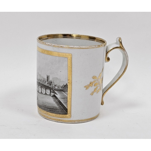 66 - Late 18th/early 19th century porcelain mug decorated with a sepia monochrome scene of Worcester,  ri... 