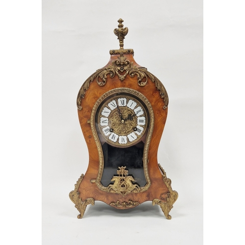 1001 - 20th century French-style burr walnut balloon-shaped mantel clock with gilt metal mounts, the West G... 