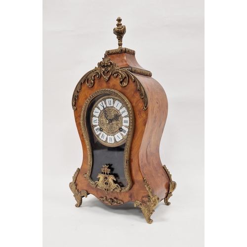 1001 - 20th century French-style burr walnut balloon-shaped mantel clock with gilt metal mounts, the West G... 