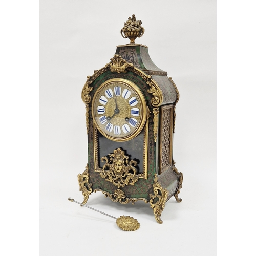 1003 - Late 19th century gilt brass-mounted and green stained tortoiseshell boulle mantel clock with waiste... 