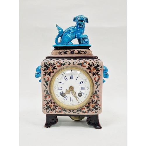 1004 - 19th century French aesthetic-movement pottery mantel clock by Jules Vieillard of Bordeaux, the faie... 