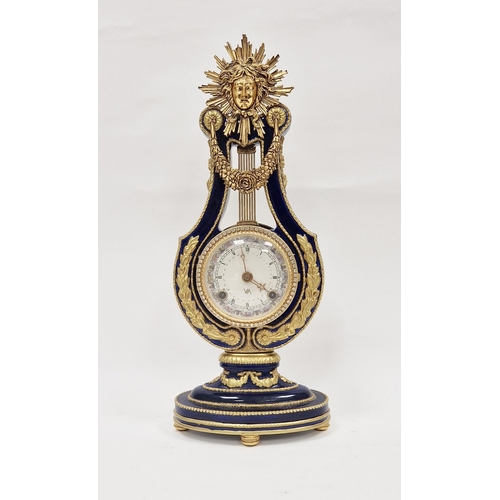 1005 - Franklin Mint Victoria and Albert Museum Marie Antoinette ceramic mantel clock of lyre form, 39cm hi... 