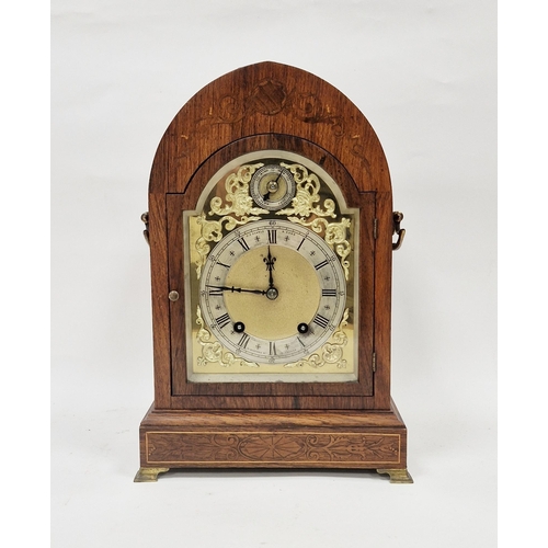 1013 - Arched topped Victorian/Edwardian mahogany bracket/mantel clock with box wood stringing, stepped and... 