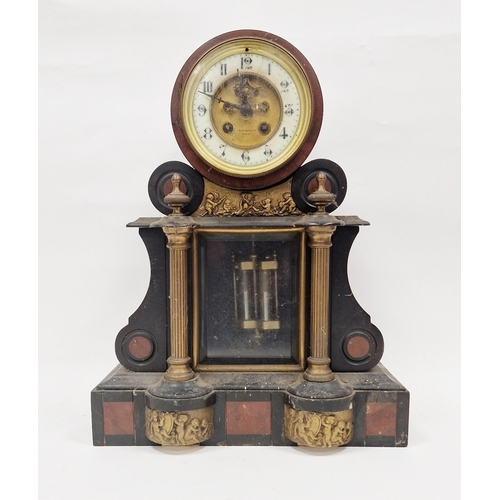 1015 - Victorian slate mantel clock of striking architectural form, the drum shaped brocot type movement mo... 