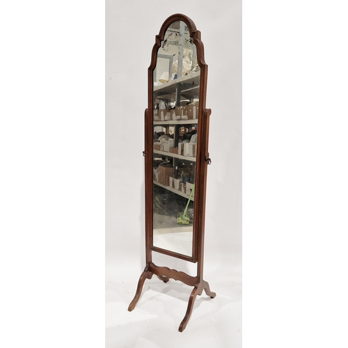 1030 - Early 20th century walnut framed cheval mirror in the Queen Anne style, 159cm high x 45cm wide