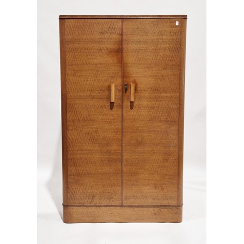 1032 - 1930's Art Deco walnut veneer bachelor's wardrobe retailed by Bowman Bros Limited of Camden Town, th... 