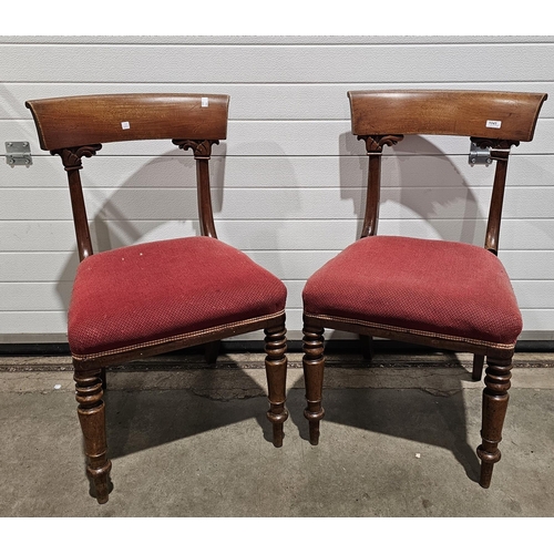 1045 - Set of six Regency mahogany single bar back dining chairs with upholstered overstuffed seats, raised... 